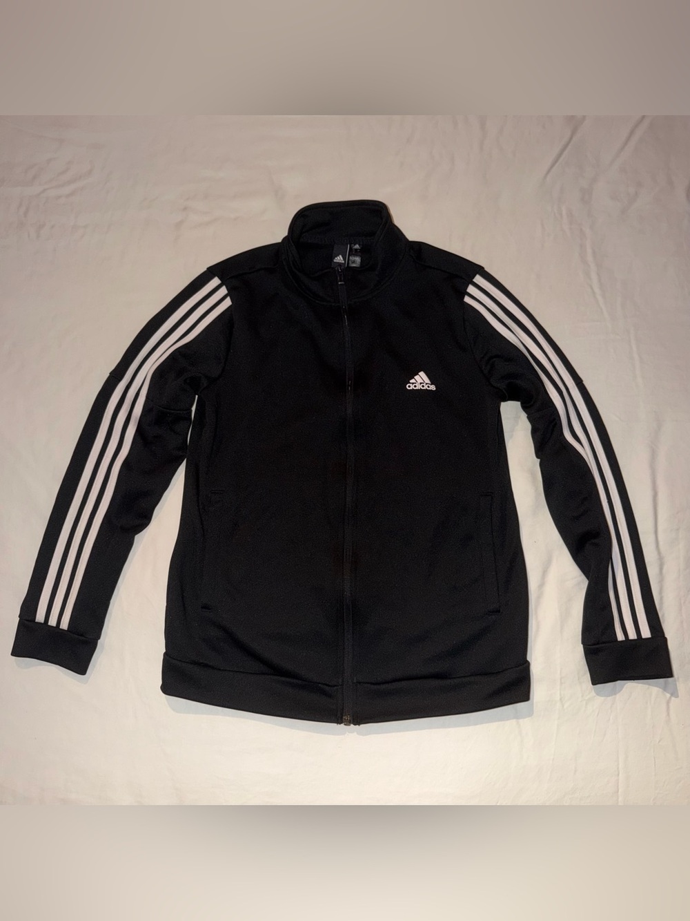 adidas Black Track Jacket with White Sleeve Stripes
